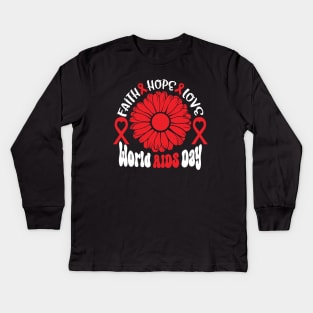 AIDS HIV Awareness Shirt, Faith Hope Love Sunflower Kids Long Sleeve T-Shirt